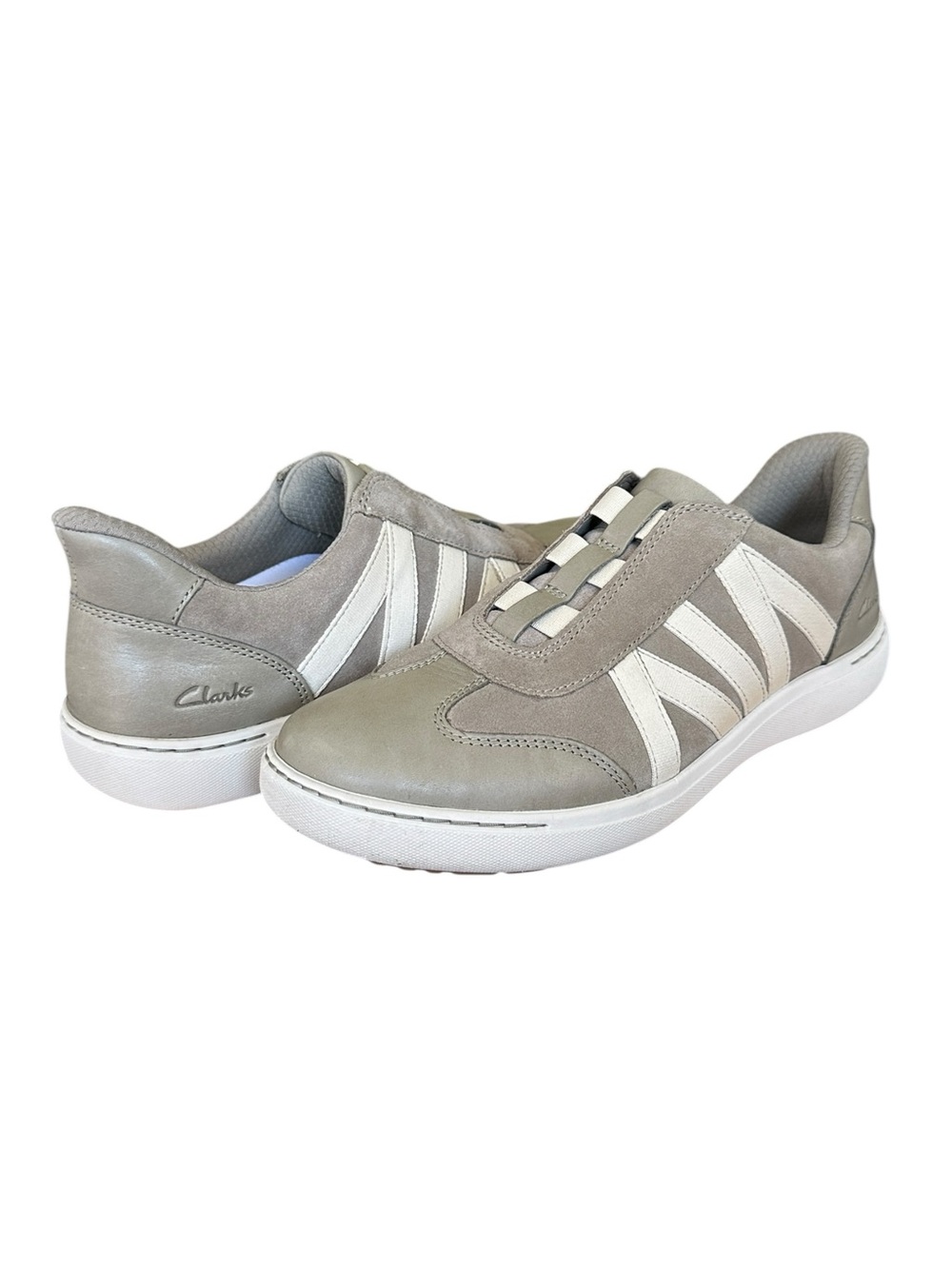 CLARKS Nalle Tess Sneakers Neutral Stone Leather Slip-On Comfort Athleisure 11